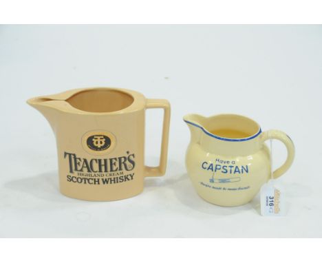 Vintage "Have a Capstan" advertising whisky water jug and Teachers Scotch Whisky jug