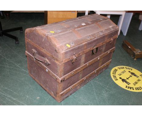 Oak and leatherette bound dome top cabin trunk 
