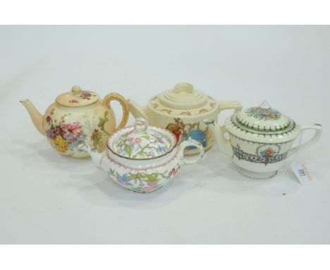 4 teapots, Royal Worcester, Bunnykins and Minton