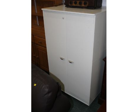 White two door wardrobe with upper shelf 