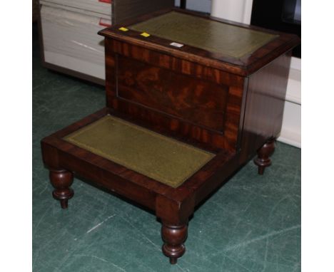 Victorian step commode with green tooled leather treads 