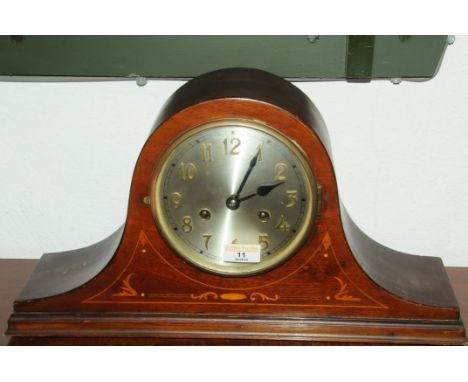 Inlaid mahogany mantle clock with pendulum and key 