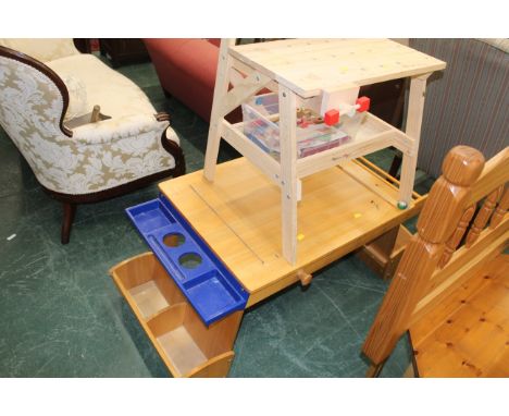 Child's playing station and bench with toy tools etc 