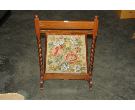 Victorian tapestry oak fire screen 