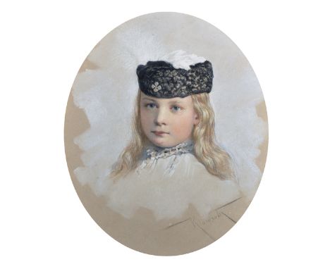 Anton Klamroth (1860-1929) German. Portrait of a Prussian Princess, Mixed Media, Signed, and Inscribed on the reverse, Oval, 