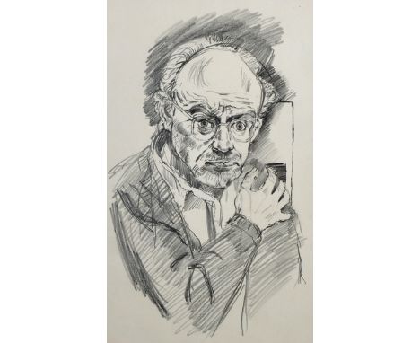 John Randall Bratby (1928-1992) British. "Self-Portrait", Pencil, Inscribed on a label on the reverse, 14" x 8.75".