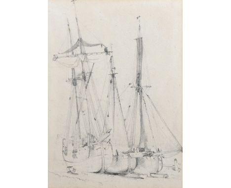 James Wilson Carmichael (1800-1868) British. Beached Boats, Pencil, Inscribed on the reverse 'J W Carmichael Sketch Book 1825