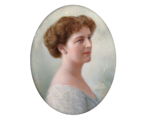 19th - 20th Century English School. Portrait of a Lady, Mixed Media, Oval, 3" x 2.5".