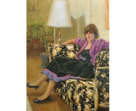 Edward Dawson (1941-    ) British. Portrait of Caroline Vroom, Seated in an Interior, Oil on Canvas, Signed, and Inscribed on