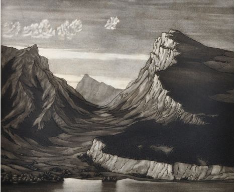 Sydney Langford Jones (1888-1948) British. A Mountainous River Landscape, Mezzotint, Signed in Pencil, Unframed, 9"x 10.5", t