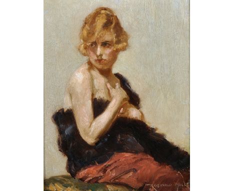 Reginald Mills (1896-    ) British. Portrait of a Seated Lady, with a Black Wrap, Oil on Panel, Signed, 10" x 7".