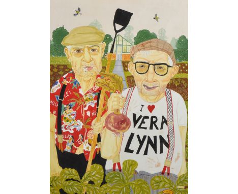 Mervyn Grist (20th Century) British. "I Love Very Lynn", Two Gardeners by a Vegetable Patch, Watercolour, Signed and Inscribe
