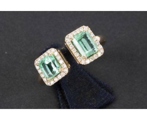 modern ring in pink gold (18 carat) with 2,25 carat of Colombian emerald and 0,30 carat of high quality brilliant cut diamond