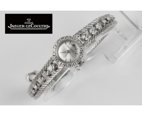 vintage Jaeger-LeCoultre marked ladies' wristwatch in white gold (18 carat) with ca 1,40 carat of high quality brilliant cut 