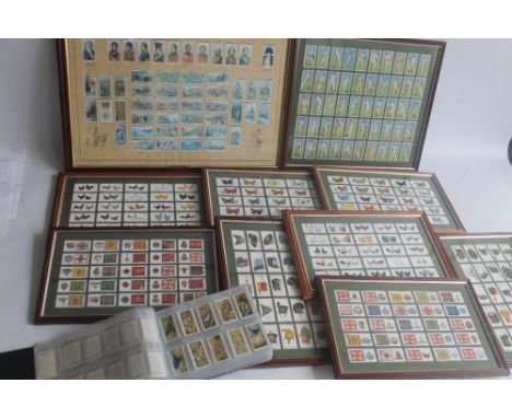 A QUANTITY OF FRAMED AND GLAZED PLAYERS CIGARETTE CARDS TO INCLUDE CRICKET INTEREST, MILITARY INTEREST ETC, together with an 