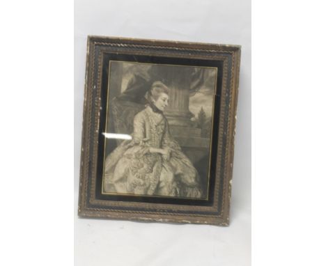 A FRAMED AND GLAZED PORTRAIT ENGRAVING OF MRS ELIZABETH MONTAGU, with inscription to reverse
