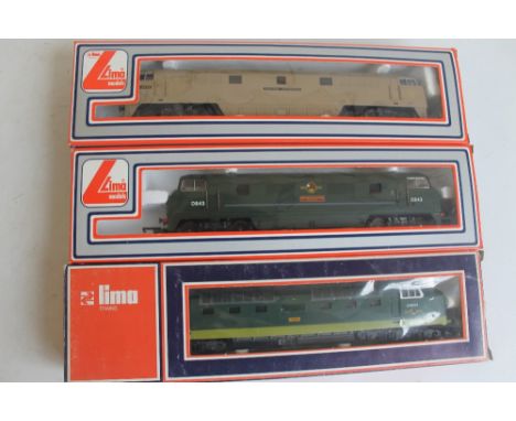 THREE BOXED LIMA 'OO' GAUGE LOCOMOTIVES to include Class 52 Diesel "Western Enterprise", D1023 Desert Sand, Class 55 Deltic D