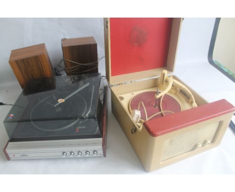 A VINTAGE GARRARD 202ST RECORD TURNTABLE AND 1950'S COLLARO RC54 PORTABLE RECORD PLAYER