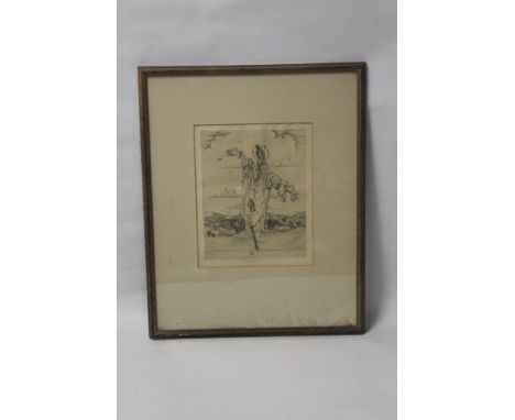A FRAMED AND GLAZED ETCHING TITLED "TATTIE-BOGLE by Marjorie A.  Lucas signed in pencil