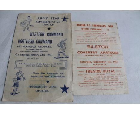 FOOTBALL PROGRAMMES FOR ARMY STAR REPRESENTATIVE MATCH WESTERN COMMAND V NORTHERN COMMAND, Molineux, 27th January 1945 (Cpl. 