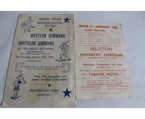 FOOTBALL PROGRAMMES FOR ARMY STAR REPRESENTATIVE MATCH WESTERN COMMAND V NORTHERN COMMAND, Molineux, 27th January 1945 (Cpl. 