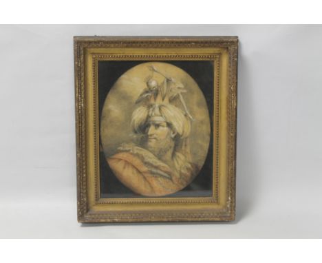 A FRAMED AND GLAZED PASTEL PORTRAIT DEPICTING AN EASTERN GENTLEMAN, in antique gilt frame