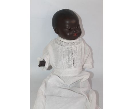 AN ARMAND MARSEILLE BLACK DOLL, 351./3½K dressed in christening gown
