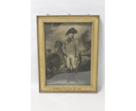 A FRAMED AND GLAZED PORTRAIT ENGRAVING OF HIS MAJESTY GEORGE III in antique gilt frame