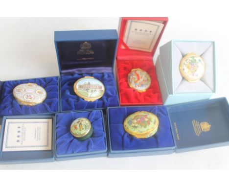 HALCYON DAYS - SIX TRINKET BOXES, in original display cases / boxes to include "Christmas 2004", "1970 - 1995 25th Anniversar