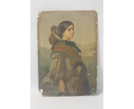 AN UNFRAMED PRINT OF A PORTRAIT OF A ROMANY STYLE GIRL IN TRADITIONAL DRESS