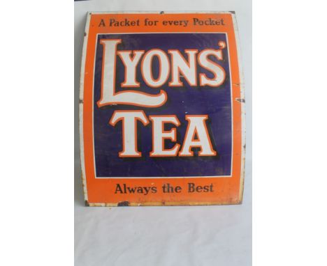 ENAMEL SIGN - "A PACKET FOR EVERY POCKET, LYONS TEA, ALWAYS THE BEST" measures 75cm x 99cm  Condition Report:Chipped and rust
