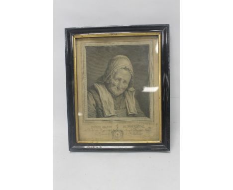 A FRAMED AND GLAZED PORTRAIT ENGRAVING TITLED 'BONNE FEMME DE NORMANDIE'