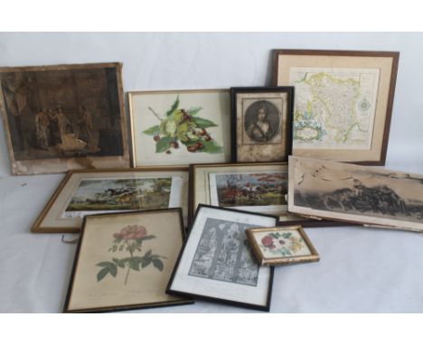 A QUANTITY OF VARIOUS PRINTS AND ENGRAVINGS, some A/F to include mixed subjects of botanical, fox hunting, a classical portra