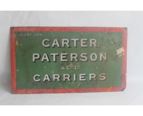 ENAMEL SIGN - CARTON PATERSON AND CO CARRIERS, measures 79.5cm x 45.5cm
