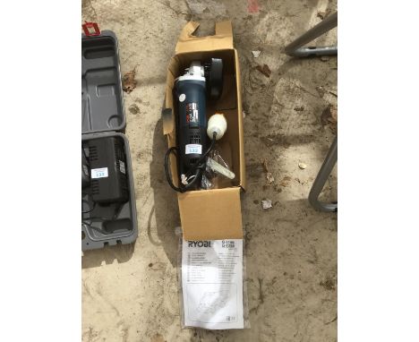 AN AS NEW AND BOXED RYOBI ANGLE GRINDER IN BOX WITH INSTRUCTIONS IN WORKING ORDER 