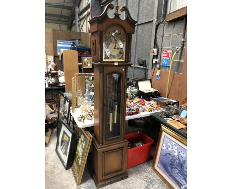 A MODERN 'TEMPUS FUGIT' LONGCASE CLOCK WITH WEIGHTS 