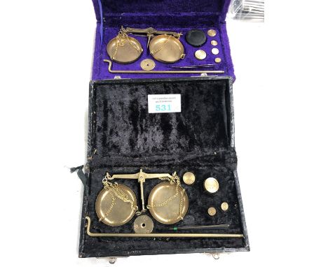 TWO VINTAGE BRASS WEIGHING SCALES 