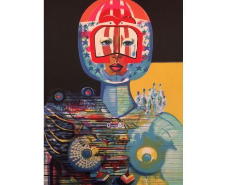 French School, 20th century, five coloured lithographs surrealist portrait of lady, each signed and numbered:  76/150, 119/15