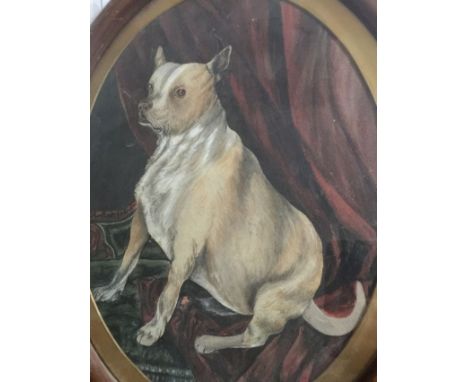 English School, early 20th century, portrait of a seated dog (Staffordshire?), watercolours, 33cm x 25cm. Condition: framed b