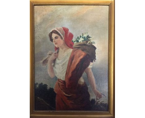 English School, early 20th century, “Maid of the Mountains”, oil on board, 35cm x 25cm. Condition: would benefit from light c