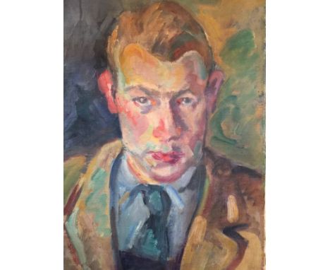 French School, 20th century, shoulder length portrait of man in jacket and tie, oil on canvas, 46cm x 33cm. Condition: canvas