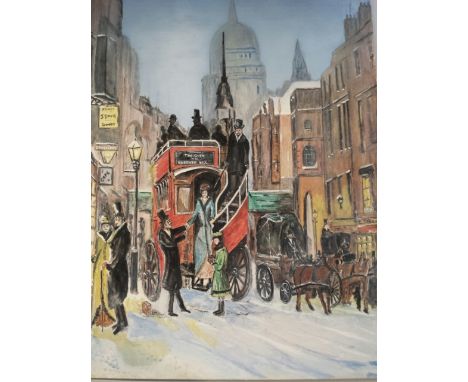 English school, gouache and watercolour (late 20thC work) period winter scene of Fleet Street and Ludgate Circus, London, wit