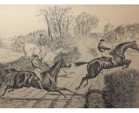 B. Burnham (English 19th century), signed and dated 1876, fox hunting scene, pen and ink, 24cm x 34cm. Condition: as found