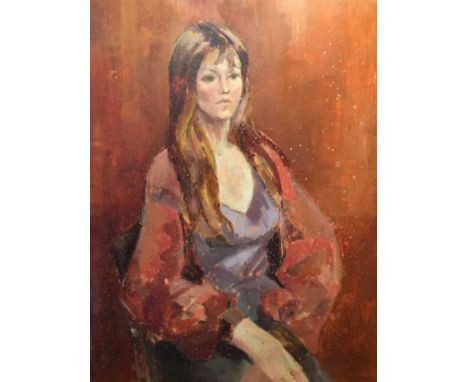 Adele Barton (British 1911-2013), half length portrait of a lady, oil on board, 41cm x 51cm. Condition: some light scratches 