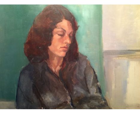 Adele Barton (British 1911-2013), half length portrait of a lady, oil on board, 41cm x 51cm. Condition: some light scratches 