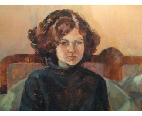 Adele Barton (British 1911-2013), half length portrait of a girl, oil on board, 41cm x 51cm. Condition: some light scratches 