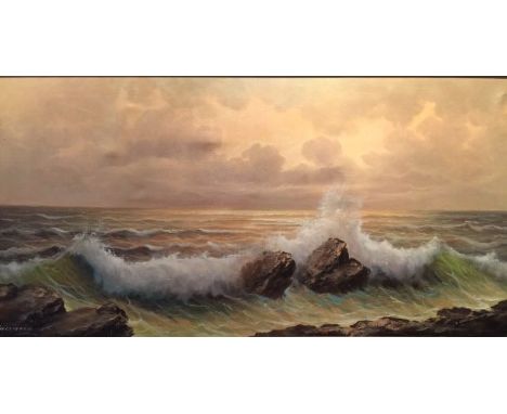 Continental School, 20th century, signed, sunset seascape, oil on canvas, 50cm x 102cm. Condition: slight dents to surface an