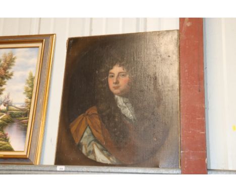 19th Century school, oil on canvas, portrait study of a bewigged gentleman 