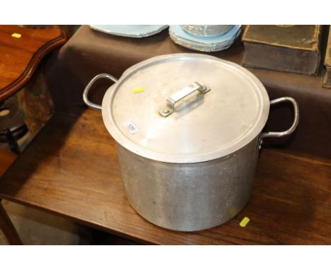 A vintage two handled aluminium cooking pot 