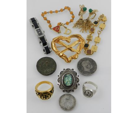 A quantity of costume jewellery, to include a Christian Lacroix gilt metal brooch, a pair of Sarah Coventry earrings, Armani 